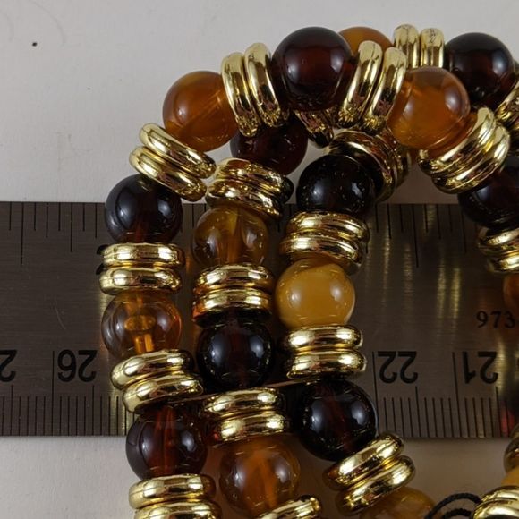 Vintage Lucite 3 Strand Orange Gold Stretch Bracelet NWT - Picture 2 of 7
